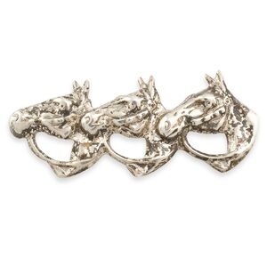 Vintage Sterling Silver Triple Horse Head Brooch Three Horses Equestrian Pin